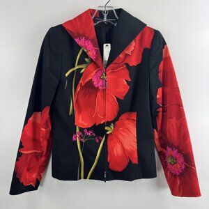 Linda Allard Ellen Tracy jacket in bold poppy/peony print on black size 14